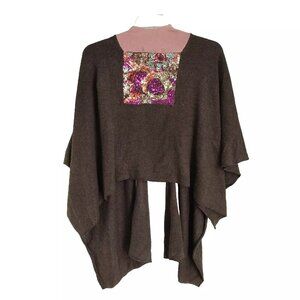 Vtg David Dart Collection Brown Pink Embellished Lambswool Blend Cape
